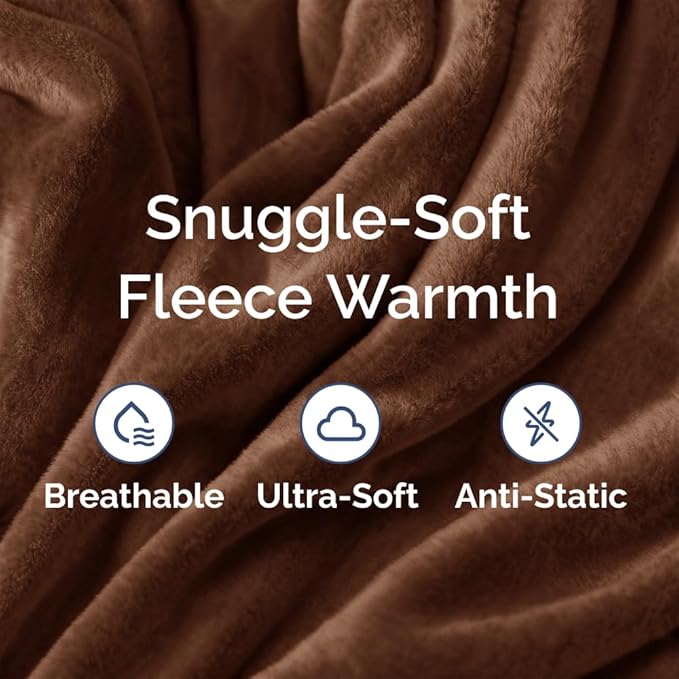 Ultra Soft Fleece Blanket Queen Size - Flannel Fleece Luxury Queen Blanket - Lightweight for Couch Bed Chair - Thick, Warm and Breathable - All Season Cozy Fuzzy, Anti-Static Microplush Bedding, Brown