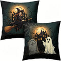 Halloween Throw Pillow Covers, 18x18 Inch, Ghost Pumpkin Haunted House Design by Unknown
