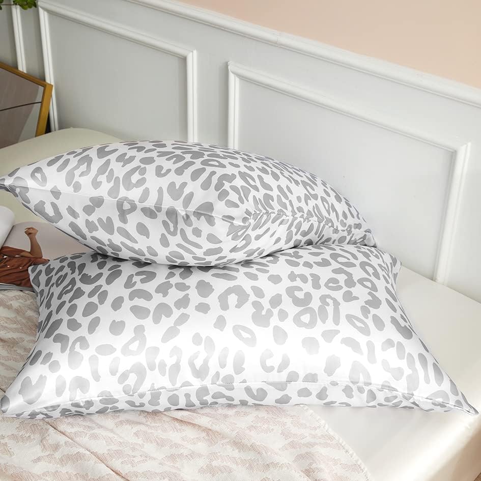 Grey Leopard Printed Pillow Cases, Standard Cheetah Satin Pillowcase - Image 4