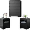 3 Piece Bedroom Set, Dresser and Nightstand Sets for Bedroom, Wood 6 Drawer Dresser & Night Stand Set of 2, Tall Chest of Drawers Modern Storage Cabinet Bedroom Furniture Set, Black