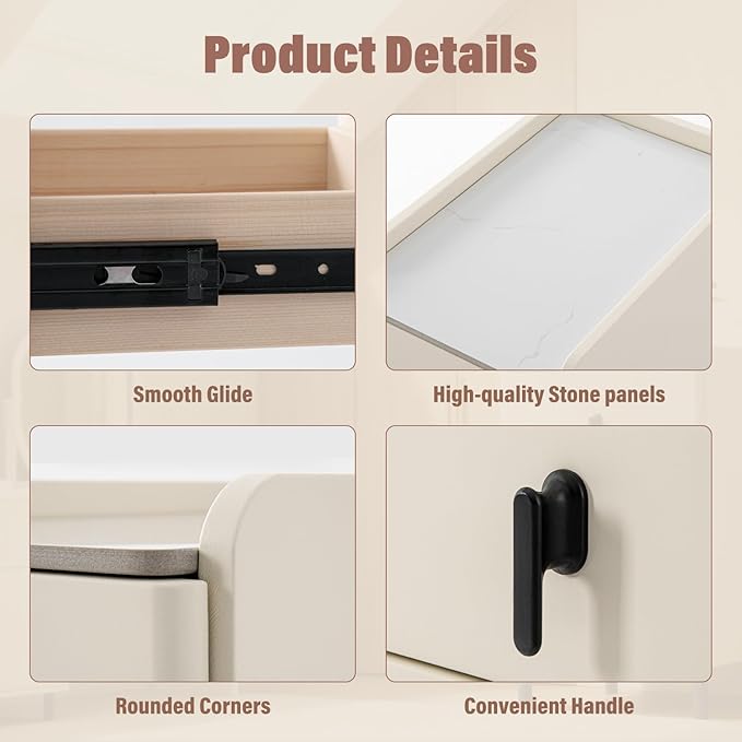 Lamberia Narrow Nightstand with 3 Drawers, Narrow Side Table, Small Bedside Table for Bedroom, Living Room, End Table for Small Space, Cream White，9.8''W x 15.8" D x 23.5" H