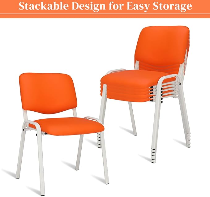 VINGLI Orange Waiting Room Chairs, 5-Pack PU Church Chairs Conference Stackable Office Guest & Reception Stacking for Meeting,Office Lobby, Simple&Space-saving Pu-orange