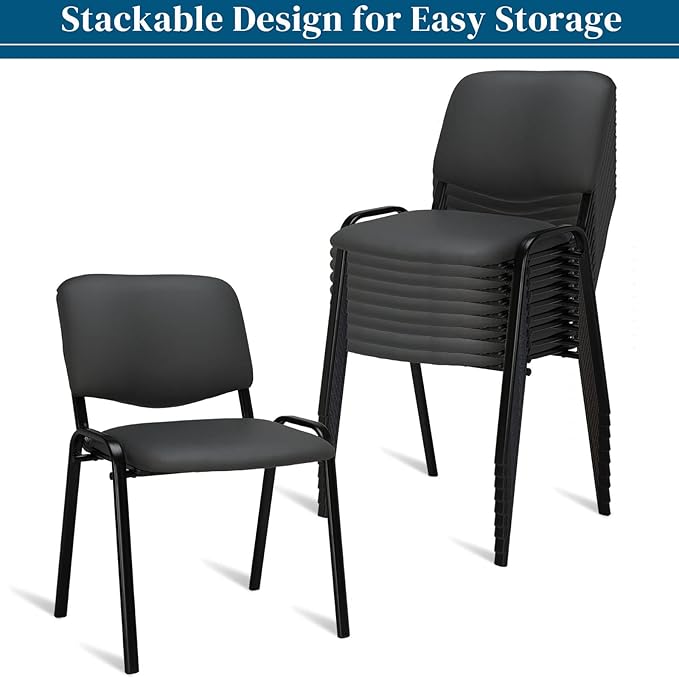 VINGLI Grey Waiting Room Chairs - 10-Pack PU Stackable Chairs Set for Conference Rooms, Offices & Lobbies, Simple & Space-Saving