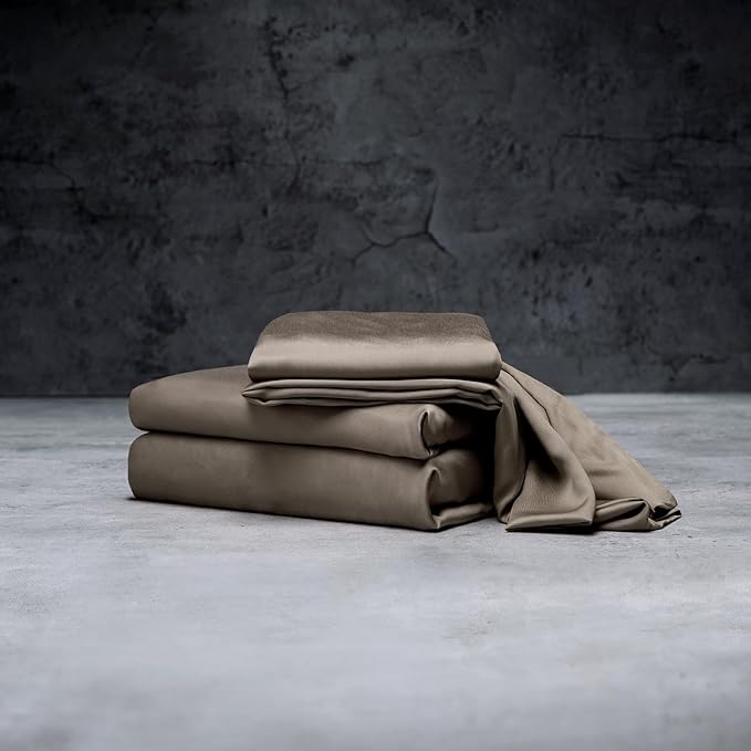 LUXOME Luxury Sheet Set | 100% Rayon (Viscose) from Bamboo | Twin XL - Truffle | Deep Pockets | 3-Piece Set (Fitted, Flat, Pillowcase)