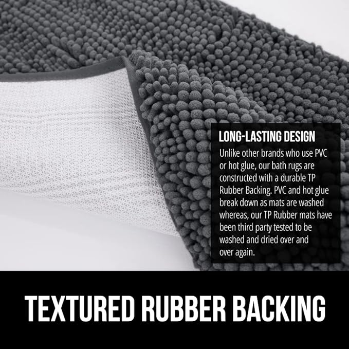 GORILLA GRIP Bath Rug Mat 36x24, Soft Absorbent Chenille, Quick Dry Microfiber Mats, Rubber Backing Washable Shower Floor Rugs, Bathmat Runner, US Designed Bathroom Home Decor Accessories Charcoal