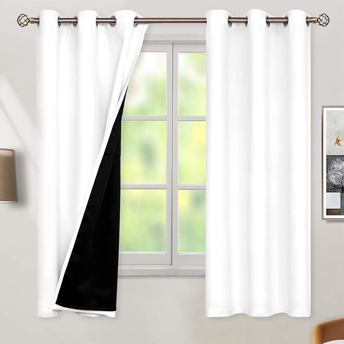 BGment White Blackout Curtains 63 Inch Long - Black Out Curtains for Bedroom Thermal Insulated Curtains for Winter Grommet Total Room Darkening Window Drapes, 2 Panels, 42 x 63 Inch