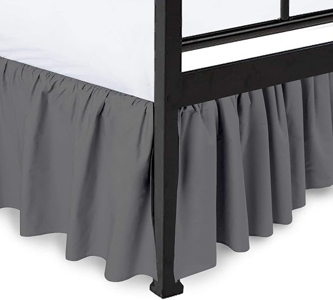 Ruffled Bed Skirt with Split Corners, Dark Grey, Full 18 Inch Drop Bedskirt, Hotel Quality Brushed Microfiber Wrinkle Free Dust Ruffle Bed Skirt Full Size