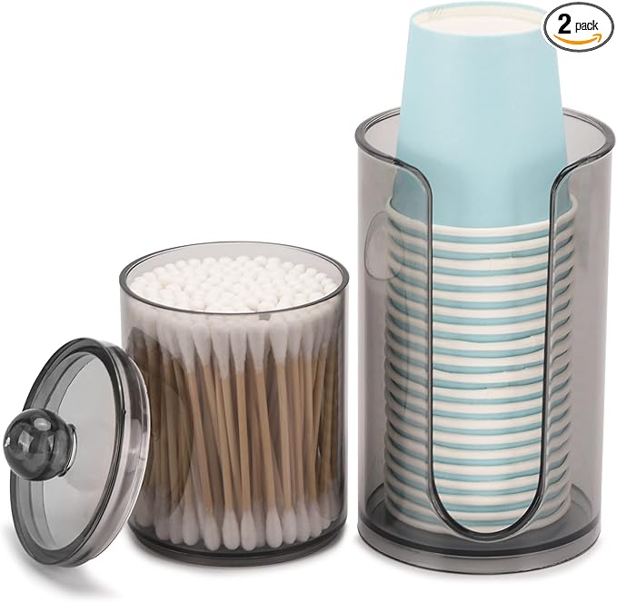LoveBB 3oz-5oz Bathroom Cup Dispenser with 10oz Qtip Holder, Small Disposable Paper Cup Holder Bathroom Accessories for Rinsing/Mouthwash Cups, Black