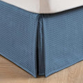 MIYE Pleated Waffle Weave Bed Skirt, Tailored Dust Ruffle 16 Inch Drop Easy Fit, Machine Washable (Blue, Queen - 16" Drop)