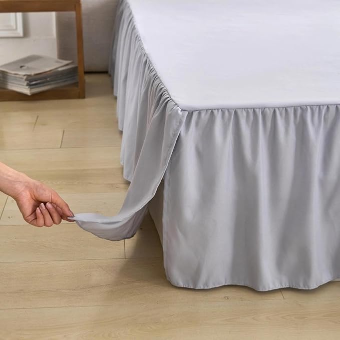 Bed Skirt Full Size Ruffled Bed Skirt with Split Corners, Full Bed Skirts 14 Inch Drop with Platform, 14'' Full, Silver Gray
