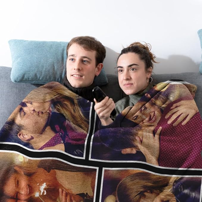 Custom Sherpa Fleece Blanket With Photos and Text - Soft Warm Fuzzy Personalized Couples Gift for Boyfriend Girlfriend - Customized Picture Blanket for Birthday Christmas - Ships Next Day