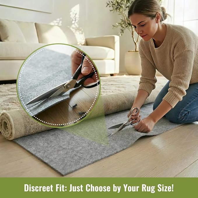 Felt Rug Pad with Gripper Dots, 2x6 Ft Non-Slip Rug Underpad with PVC Backing, 1/6" Thick Cushioned Carpet Pad Gripper for Hardwood Floors, Vinyl & Tile, Under Rug Padding Floor Protection