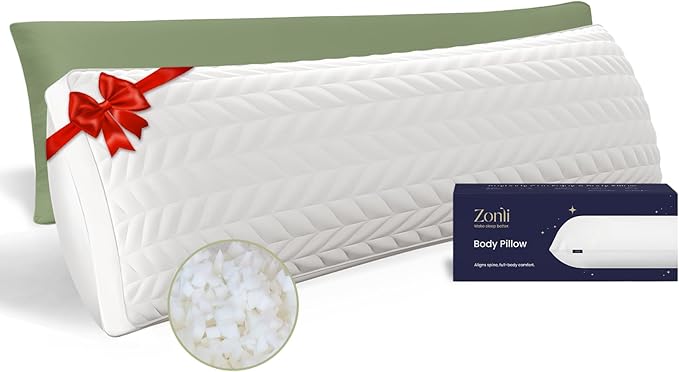 ZonLi Memory Foam Body Pillow for Adults, 20x54 Long Body Pillow with Sage Green Bamboo Pillowcase, Adjustable Firm Full Pillow for Side Sleepers & Pregnancy