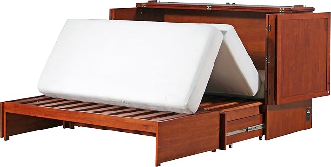 Emurphybed Paradiseo Murphy Cabinet Chest Bed with Charging Station 6 Inch, Queen (Cherry)
