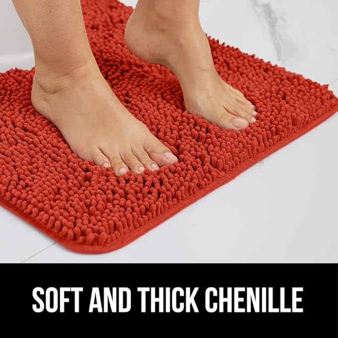 GORILLA GRIP Bath Rug Mat, Soft Absorbent Chenille, Quick Dry Microfiber Mats, Rubber Backing Washable Shower Floor Rugs, Bathmat Runner, US Designed Bathroom Home Accessories 24x17, Sunset Orange