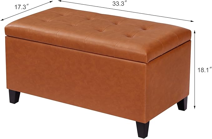 Asense Storage Ottoman Bench, Faux Leather Upholstered End of Bed Bench with Safety Hinge Wooden Legs, for Entryway Bedroom