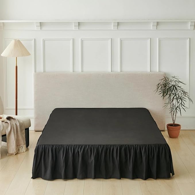 Bed Skirt Queen Size Ruffled Bed Skirt with Split Corners, Black Queen Bed Skirts 16 Inch Drop with Platform, 16'' Queen, Black
