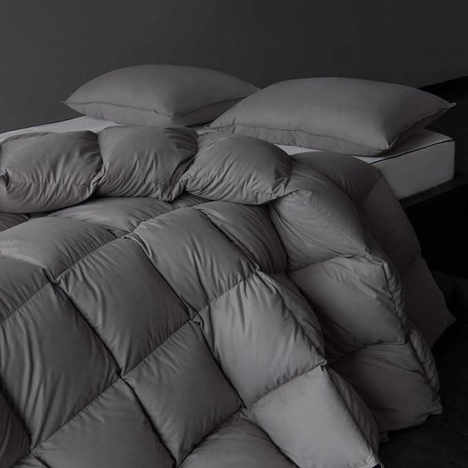 Luxury Down Fiber Comforter Queen Size - High Fill Power Medium Warmth for All Season Duvet Insert - Light Weight, Charcoal Grey (90" x 90")
