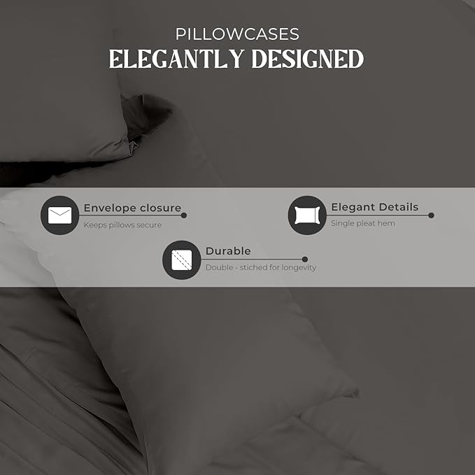 Mayfair Linen Standard Pillowcases Set of 2 - Luxury 2000 Series 100% Egyptian Cotton Standard/Queen Size Pillow Cases, Soft, Envelope Closure Hotel Quality Pillowcase (21 x 32, Dark Grey)