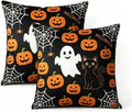 Halloween Throw Pillow Covers, Ghost Pumpkin Spider Web Black Cat Design by Unknown
