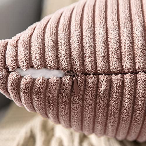 MIULEE Euro Corduroy Throw Pillow Covers Set of 2 24x24 Blush Pink - Image 3