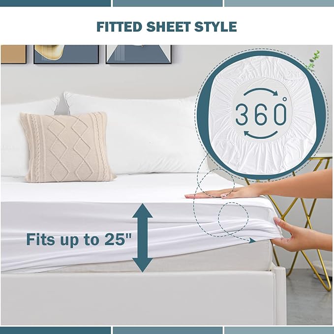 2 Pack King Waterproof Mattress Protector Deep Pocket Mattress Cover, Soft Breathable Mattress Pad, Fitted Noiseless Waterproof Bed Cover Stretch to 25"