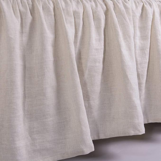 MEADOW PARK Washed French Linen Bed Skirt, Dust Ruffl, Full Size 54" W x 75" L, Drop 16", Super Soft, Ruffle Style, Natural Color