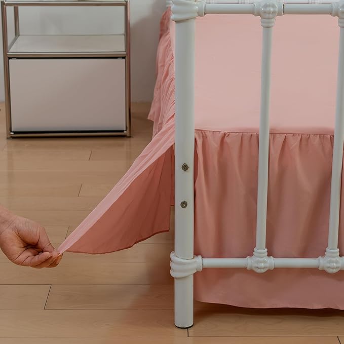 Bed Skirt Queen Size Ruffled Bed Skirts with Split Corners, 16 Inch Drop Dust Ruffle Bed Skirt with Platform,16 Inch, Peach, Queen Size