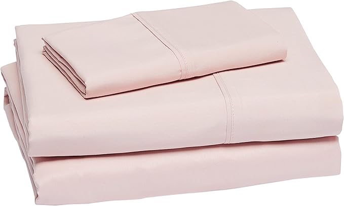 Amazon Basics Lightweight Super Soft Easy Care Wrinkle Free Microfiber 3 Piece Bed Sheet Set with 14-Inch Deep Pockets, Twin, Blush Pink, Solid, Kids, Men & Women Bedding