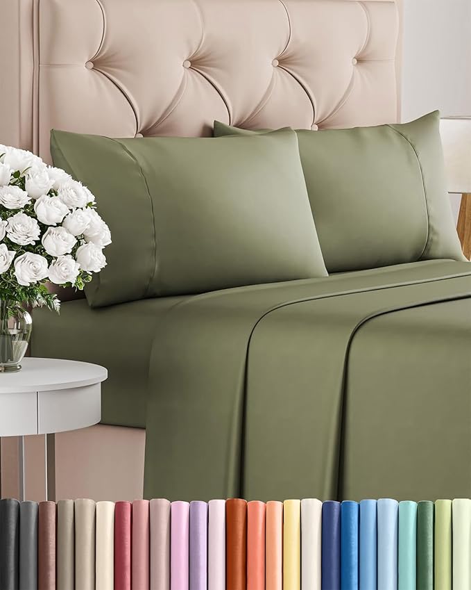 Twin 4 Piece Sheet Set - Cooling, Comfy & Breathable - Hotel Luxury Bedding, Includes Fitted Sheet for Women, Men, Kids & Teens - 1 Flat, 1 Fitted Sheet, 2 Pillowcases with Deep Pockets - Sage Green