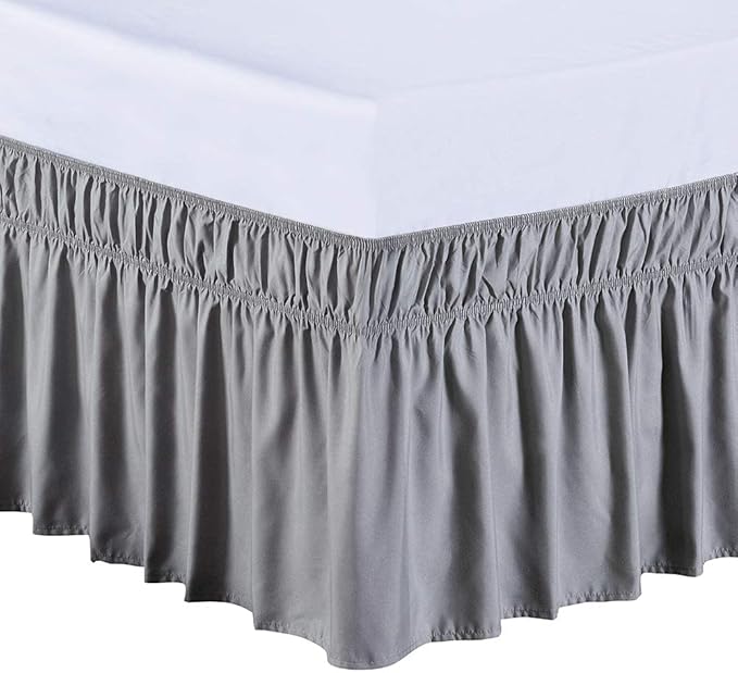 MEILA Wrap Around Bed Skirt Three Fabric Sides Elastic Dust Ruffled 16 Inch Tailored Drop,Easy to Install Fade Resistant-Grey, Twin/Full