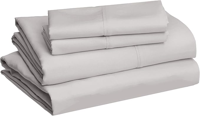 Amazon Basics Lightweight Super Soft, Wrinkle-Free Luxury Microfiber 4 Piece Bed Sheet Set with 14-Inch Deep Pockets, Full, Light Gray, Solid