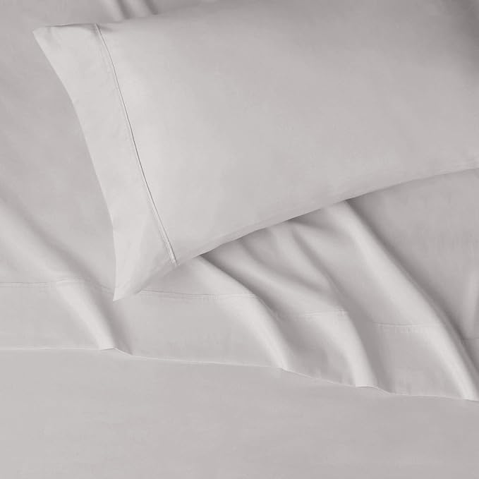 Amazon Basics Lightweight Super Soft Easy Care Wrinkle Free Microfiber 3 Piece Bed Sheet Set with 14-Inch Deep Pockets, Twin, Light Gray, Solid, Kids, Men & Women Bedding