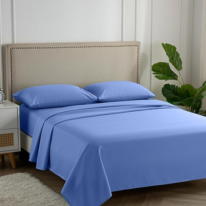 Carressa Linen 100% Egyptian Cotton King Size Sheets Set - 600 Thread Count Egyptian Cotton Queen Sheets King Size (4 PC, Marine Blue), Soft, Cooling, 16" Deep Pocket Sateen Weave Luxury Bed Sheet Set