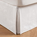 MIYE Pleated Waffle Weave Bed Skirt, Tailored Dust Ruffle 18 Inch Drop Easy Fit, Machine Washable, No Split Corners (White, Queen - 18" Drop)