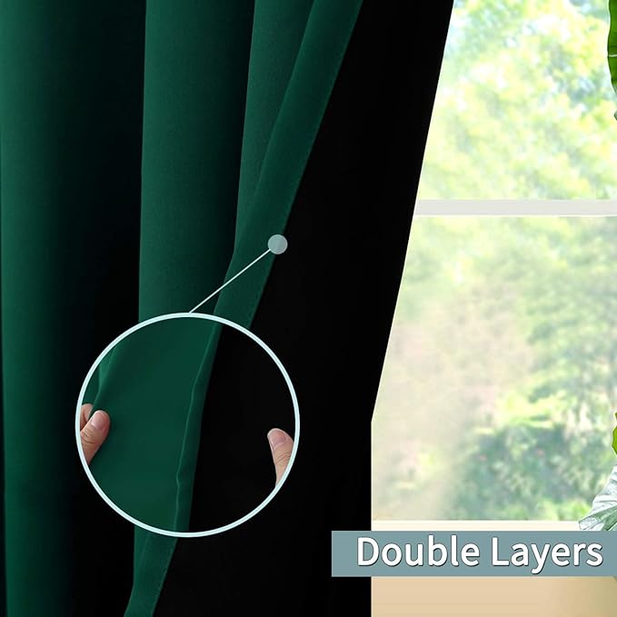 BGment Short 100% Blackout Curtains for Bedroom, Thermal Insulated Energy Efficiency Noise Reducing Grommet Curtains 45 Inch Length with Liner for Small Window 2 Panels Each 42 Inch Wide, Emerald
