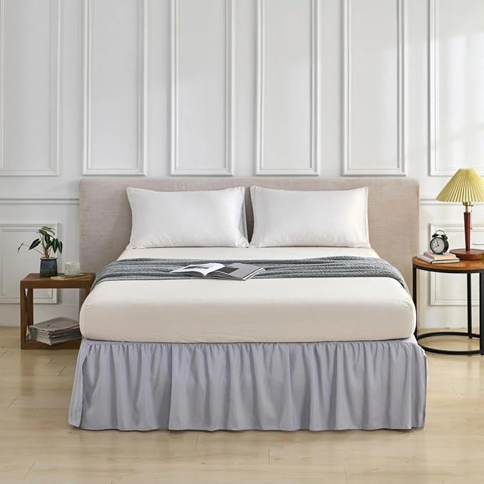 Bed Skirt Queen Size Ruffled Bed Skirt with Split Corners, Queen Bed Skirts 14 Inch Drop with Platform, 14'' Queen, Silver Gray