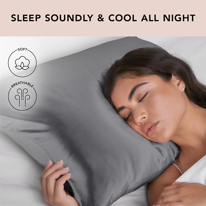Kitsch Satin Pillowcase with Zipper for Hair & Skin, Softer Than Silk Pillow Cases Queen, Wrinkle-Free, Smooth and Cooling Satin Pillow Covers, Standard Size 19"x26" - Charcoal