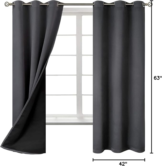 BGment Dark Grey Blackout Curtains for Bedroom - Black Out Curtains 63 Inch Long Thermal Insulated Grommet Total Room Darkening Window Drapes for Living Room, 2 Panels, 42 x 63 Inch