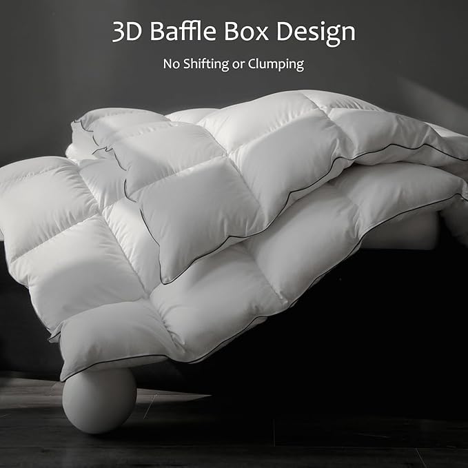 Luxury Down Fiber Comforter Oversized King Size - High Fill Power Medium Warmth for All Season Duvet Insert - Light Weight, Lvory White (120" x 98")