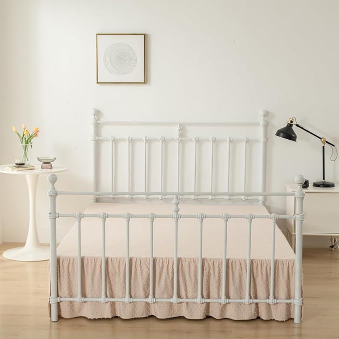 Tufted Dot Bed Skirt Queen Size,Ruffled Bed Skirt with Split Corners, Queen Bed Skirt 12 Inch Drop, Boho Queen Size Bed Skirt Cream for Ruffled Bed Skirt with Split Corners, Bed Skirts Queen Size