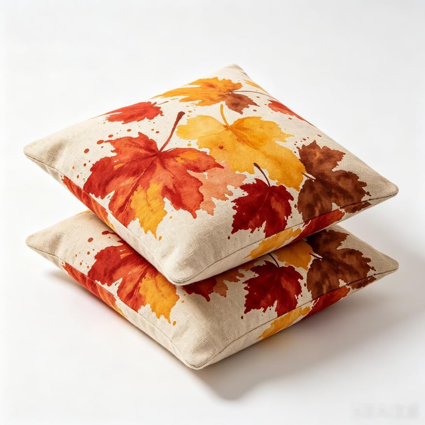 Fall Throw Pillow Covers, Autumn Maple Leaf Watercolor Print, 18x18 Inch by Unknown