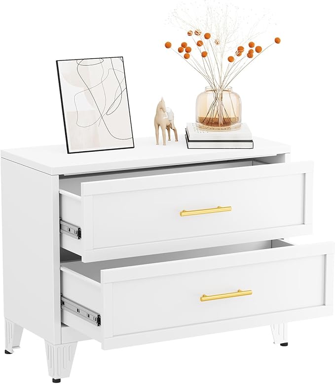 Metal Dressers, White Small Dresser for Bedroom, 24.76" H Dressers & Chests of Drawers, Dresser and Nightstand Sets for Living Room, Entryway, Hallyway (White, 2 Drawers)