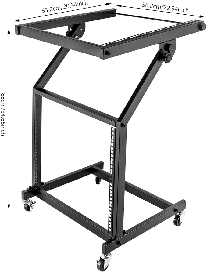 9U Professional DJ Stand Rack Mount DJ Mixer Stand Adjustable Stage Cart w/Wheel for Music Party Show Music Studios Performance Stages Concert Venues