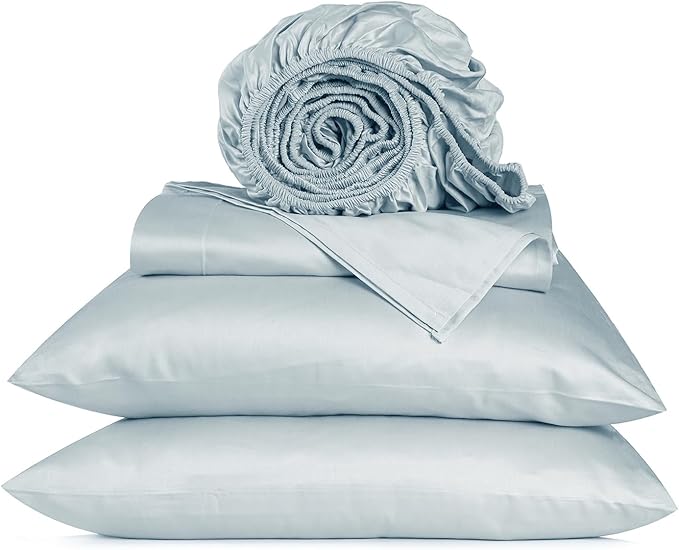 URBANHUT 800 Thread Count 100% Cotton Full Size Sheets, Luxury 4 Piece Full Bedsheets, Hotel Sheets Sateen Finish - Better Than Egyptian, 16" Elasticized Deep Pocket - Light Blue