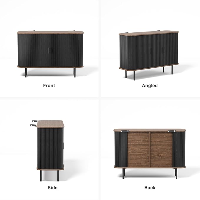 47''W x 32''H Black Buffet Sideboard Cabinet with Storage, Fluted Accent Storage Cabinet with Curvy Edge; Sliding Door, Freestanding Credenza, Console Table for Living Room, Kitchen, Hallway