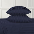 URBANHUT 800 Thread Count 100% Cotton Damask Twin Size Sheets, 4 Piece Striped Twin Size Bedsheets, Luxury Hotel Sheets Sateen Weave - Better Than Egyptian, 14" Elasticized Deep Pocket- Navy Blue