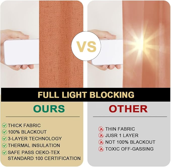 PrinceDeco 100% Linen Blackout Curtains 84 Inches Long Extra Wide Patio Door Curtains for Sliding Glass Door Room Divider for Farmhouse Bedroom/Living Room,100 X L84 Inch, Orange