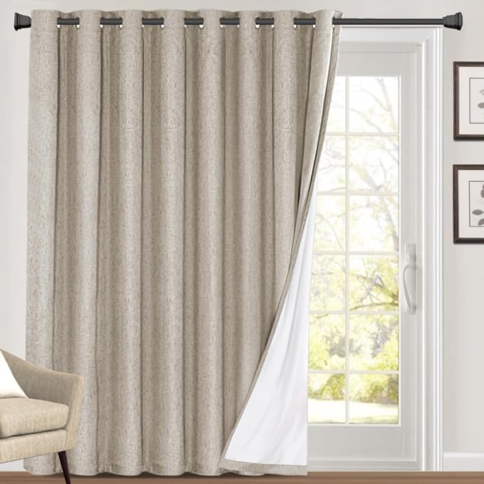 PrinceDeco Blackout Curtains for Sliding Glass Doors Linen Blackout Patio Door Curtains for Sliding Glass Door 84 Inch Curtains 2 Panel Set for Bedroom/Living Room,100 X L84 Inch, Stone