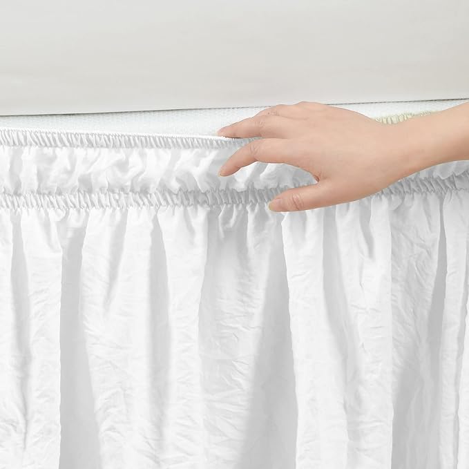 Lush Decor Ruched Ruffle Elastic Easy Wrap Around Bed Skirt Single Queen/King/Cal King White - Queen Bed Skirt - Dust Ruffle - Gray Bedskirts